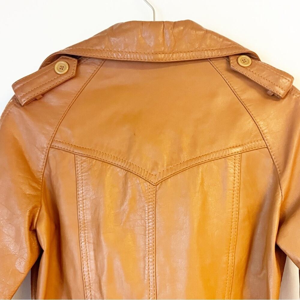 VINTAGE 1970s Jet Set of California Tan Cowhide Leather Trench Coat Belted - Picture 3 of 16